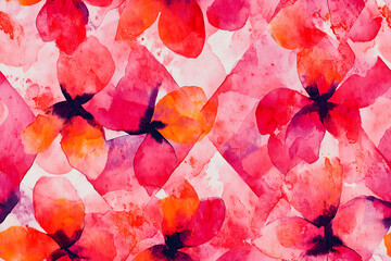 Seamless Bright Watercolor Floral Pattern with Pink and Red Flowers