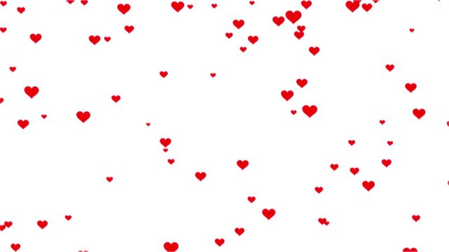 valentine's day heart rain animation with alpha channel transition. romantic red hearts falling, hearts  particles overlay 4k video.