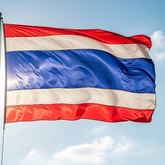 Thai Flag Waving Blue Sky.