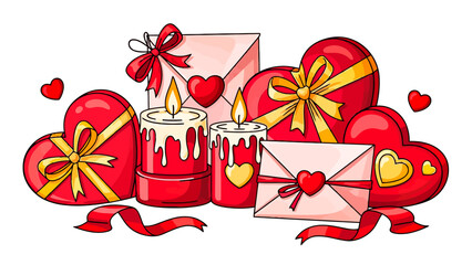 Romantic Valentine's Day Collection of Hearts, Envelopes, and Candles for a Perfect Celebration
