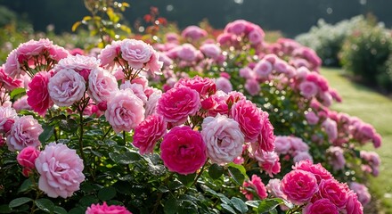 Pink Roses in Garden.