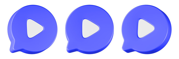 play chat icon 3d render blue color