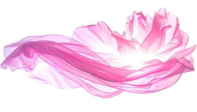 Translucent pink fabric floats with ethereal glow against a black background - Powered by Adobe