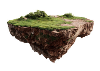 Isolated floating island with grassy terrain and rocky edges