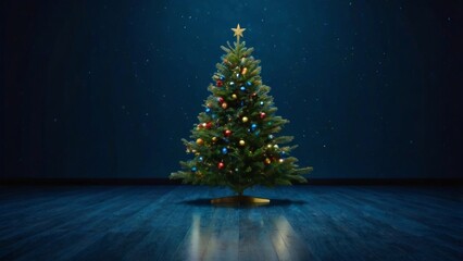 christmas tree on a gradient background of dark blue
