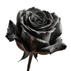 Close-up of a dark gray rose with water droplets