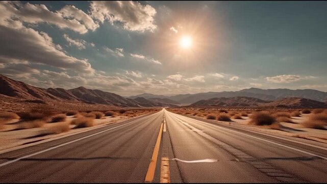 Driving into the Horizon: A Scenic Road Trip Through the Desert Mountains landscape