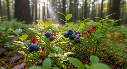 Blueberry bush with forest.