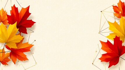 Colorful Autumn Leaves on Soft Background with Geometric Elements for Seasonal Vibes