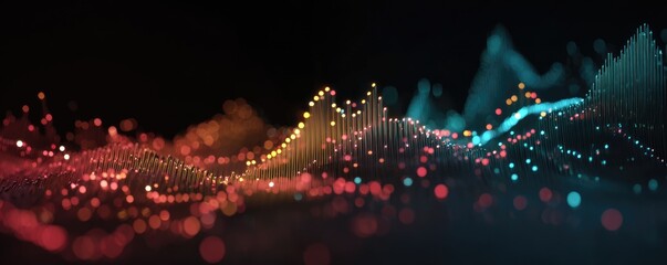 Abstract data landscape with glowing vertical bars on a dark backdrop