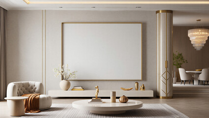 Modern living room interior with empty large wall art space