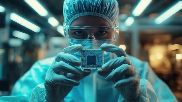 manufacturing concept engineer sterile coverall microchip video
