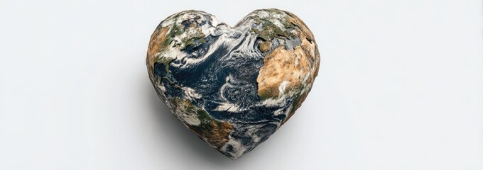 Earth heart globe shaped like a heart on a white surface, concept image