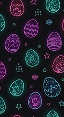 Easter Eggs Neon Pattern.