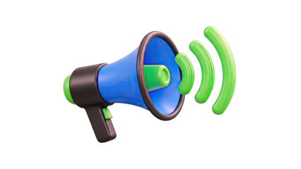 3D Megaphone Icon Emitting Green Sound Waves