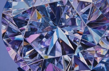 Faceted gem with refracted light creating geometric, abstract pattern