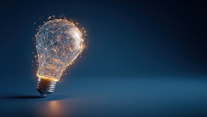 Luminous bulb made of glowing network nodes and connections