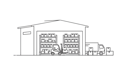 A grayscale sketch of a building isolated on transparent background