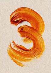 Textured number three formed from thick brushstrokes of orange paint