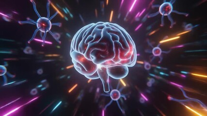 3D render of a human brain with glowing neural network connections and vibrant light streaks mind neurons - Powered by Adobe