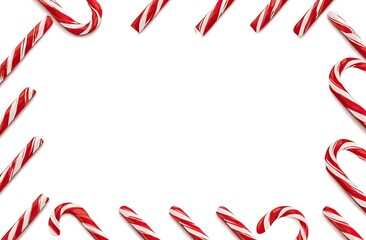Candy canes, red and white striped, framing a white space