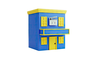 Cartoon Blue and Yellow Building with Clapperboard