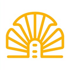 Simplified, golden-yellow emblem of papyrus plant blossom on white background