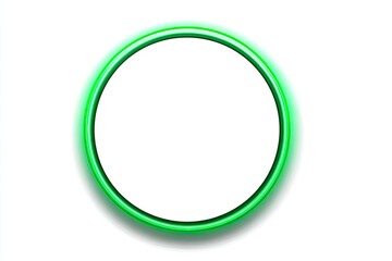 Green neon ring, bright glowing circular frame on white background
