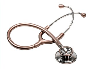 Rose-gold stethoscope with silver earpieces isolated on a white background