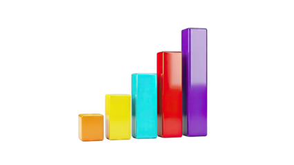 Colorful Bar Graph Rising on White Background