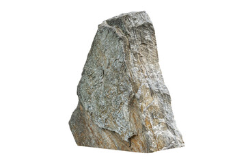 Granite boulder with pronounced layered structure and natural veins isolated on a transparent background. Shape and relief emphasize its natural origin.