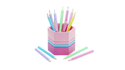 Colorful Pencils in a Holder on White Background