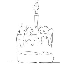 One continuous single drawing line art flat doodle candle, birthday, celebration, cake, cream, sweet, 1. Isolated image hand draw contour on a white background, hand drawn, not AI