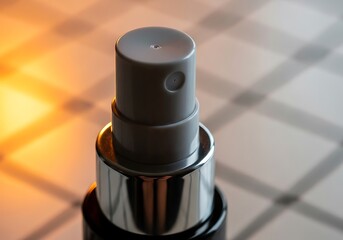 Close-up of a gray spray nozzle on a bottle