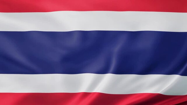 National Flag of Thailand (9:6 ratio) in smooth fluid motion, peaceful and fresh cinematic 4K render.