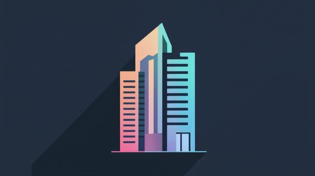 Stylized illustration of modern skyscrapers with a gradient of pink, orange, and blue colors building