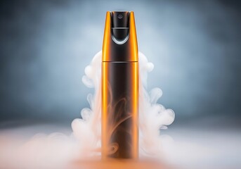 Sleek Metallic Product Rising from Ethereal Vapor, Showcasing Innovative Design and Luxurious Appeal