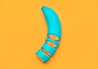 Bold Teal Banana Slices on Bright Orange A Fresh Take on Tropical Fruit