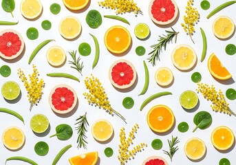 Vibrant Citrus and Greenery Flat Lay Pattern