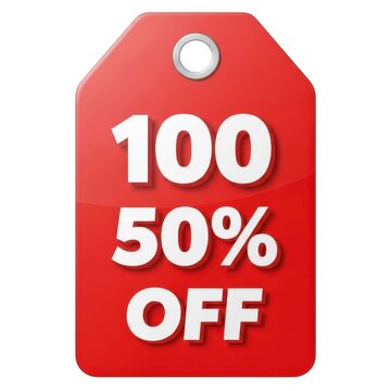 100 50% off sale tag isolated on white background