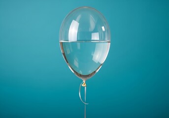 Transparent balloon half-filled with clear water, suspended against a vibrant teal background, symbolizing lightness and weight