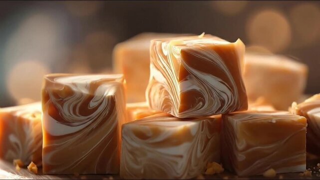 Delicious caramel fudge pieces with swirly design