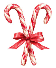 Two candy canes intertwined, tied with a red ribbon bow