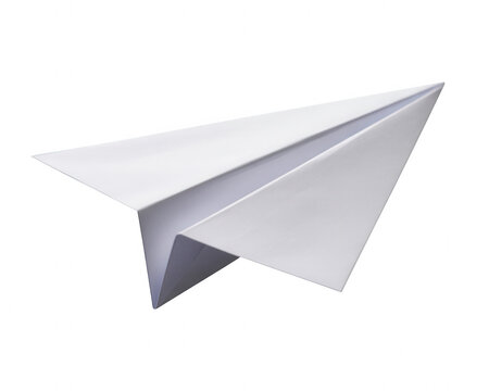 A pristine transparent background white paper airplane with sharp folds and clean edges against a black background isolated on a transparent background