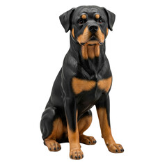 Fototapeta premium Realistic black and tan Rottweiler dog figurine sitting upright with strong muscular body