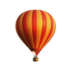 Obraz premium A red and yellow striped hot air balloon floating against a dark transparent background isolated on a transparent background