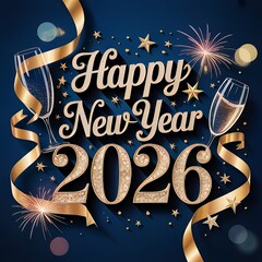 Welcome 2026 with a Vibrant New Year Greeting, Beautifully Designed, Happy New Year 2026 Wishes, Minimal modern, artwork, decorative swirls, Bright and Inspiration, photorealistic image, background,
