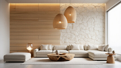 Modern living room with sectional sofa and natural light