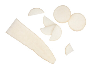 Daikon slices isolated on a white background, contour