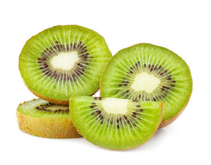 Fototapeta premium Kiwi fruit slices isolated on a white background, contour